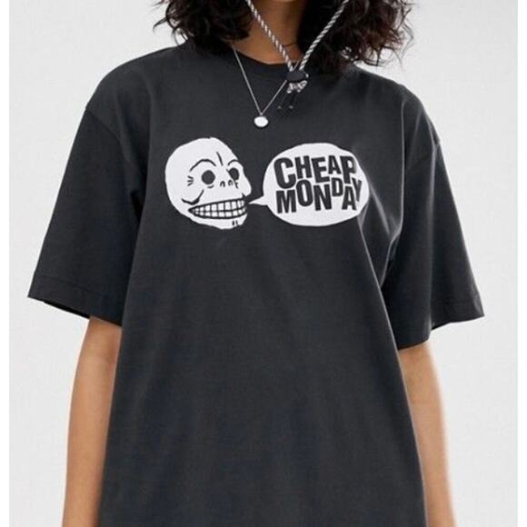 Cheap Monday Uni Tee Speech Logo Large Skull Black Short Sleeve Graphic Tee Sz M - Picture 3 of 16